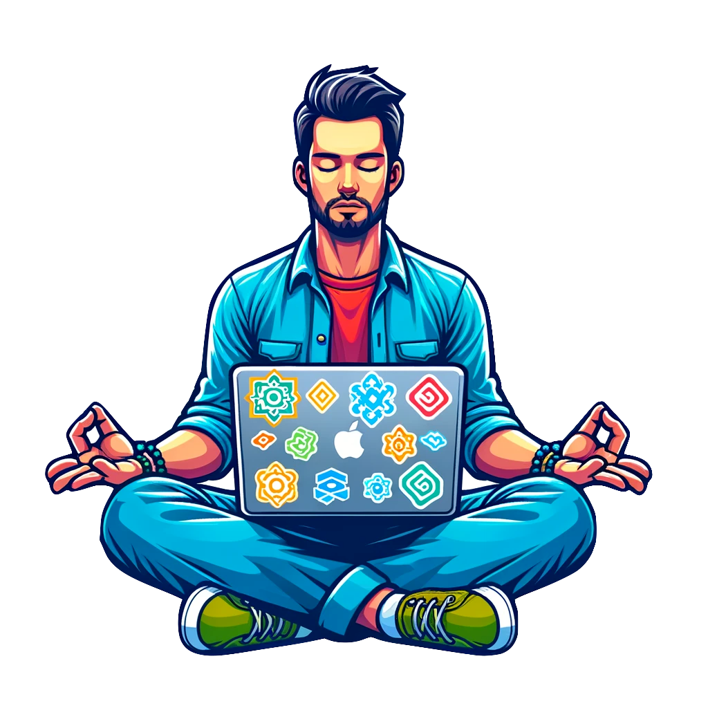 levitating man with a laptop on knees